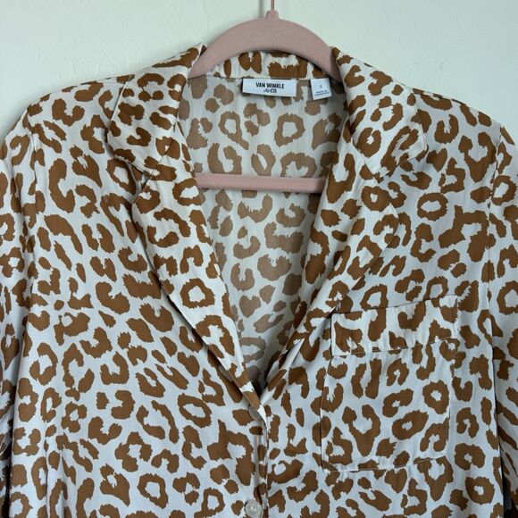 Van Winkle & Co Boho Brown Leopard Satin Wide Leg Pajama Set Large Animal Print - Picture 5 of 12